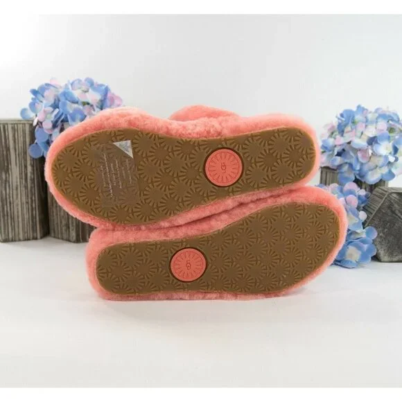 UGG Fluff Oh Yea Coral Bling Sheepskin Fur Slippers Slides Sandals Sz 6 NIB - Picture 6 of 9
